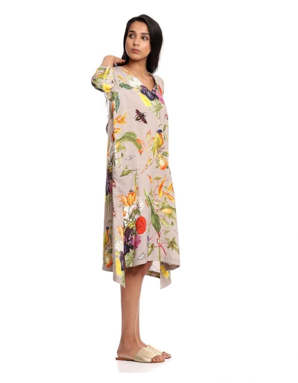 Beige Tropical Print Dress - Image 4