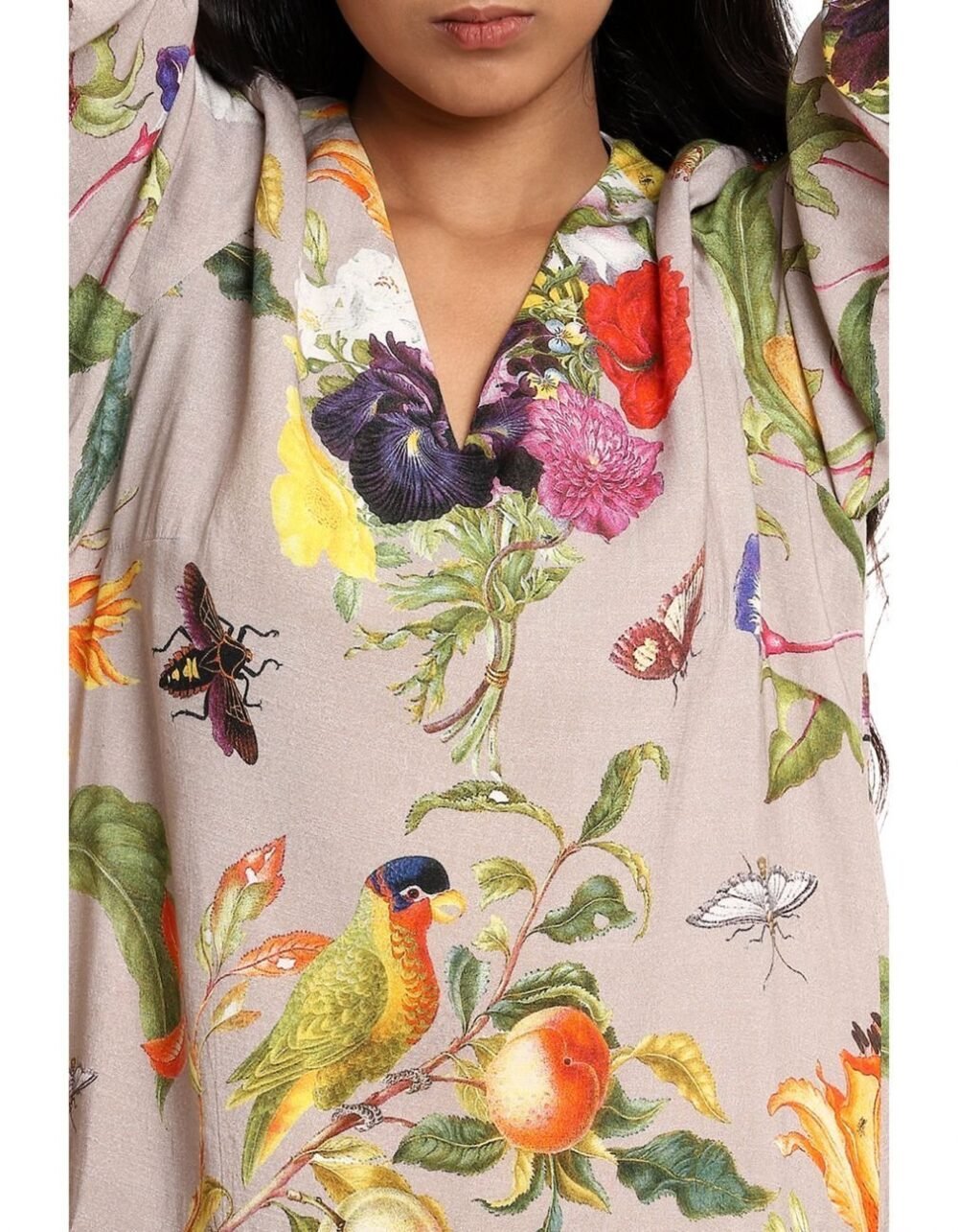 Beige Tropical Print Dress - Image 5