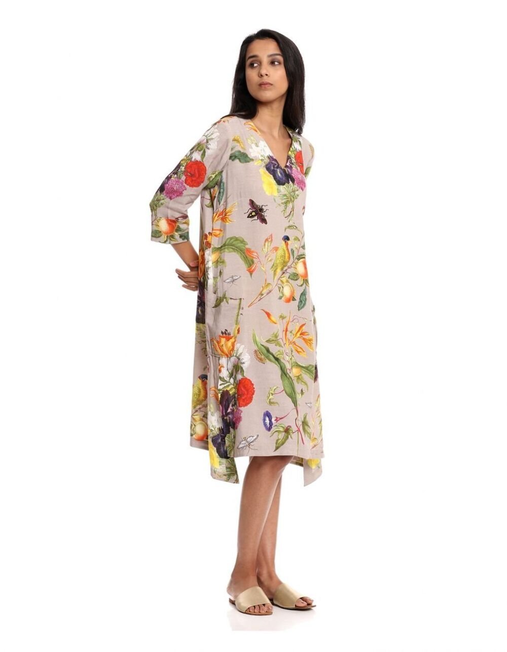 Beige Tropical Print Dress - Image 6