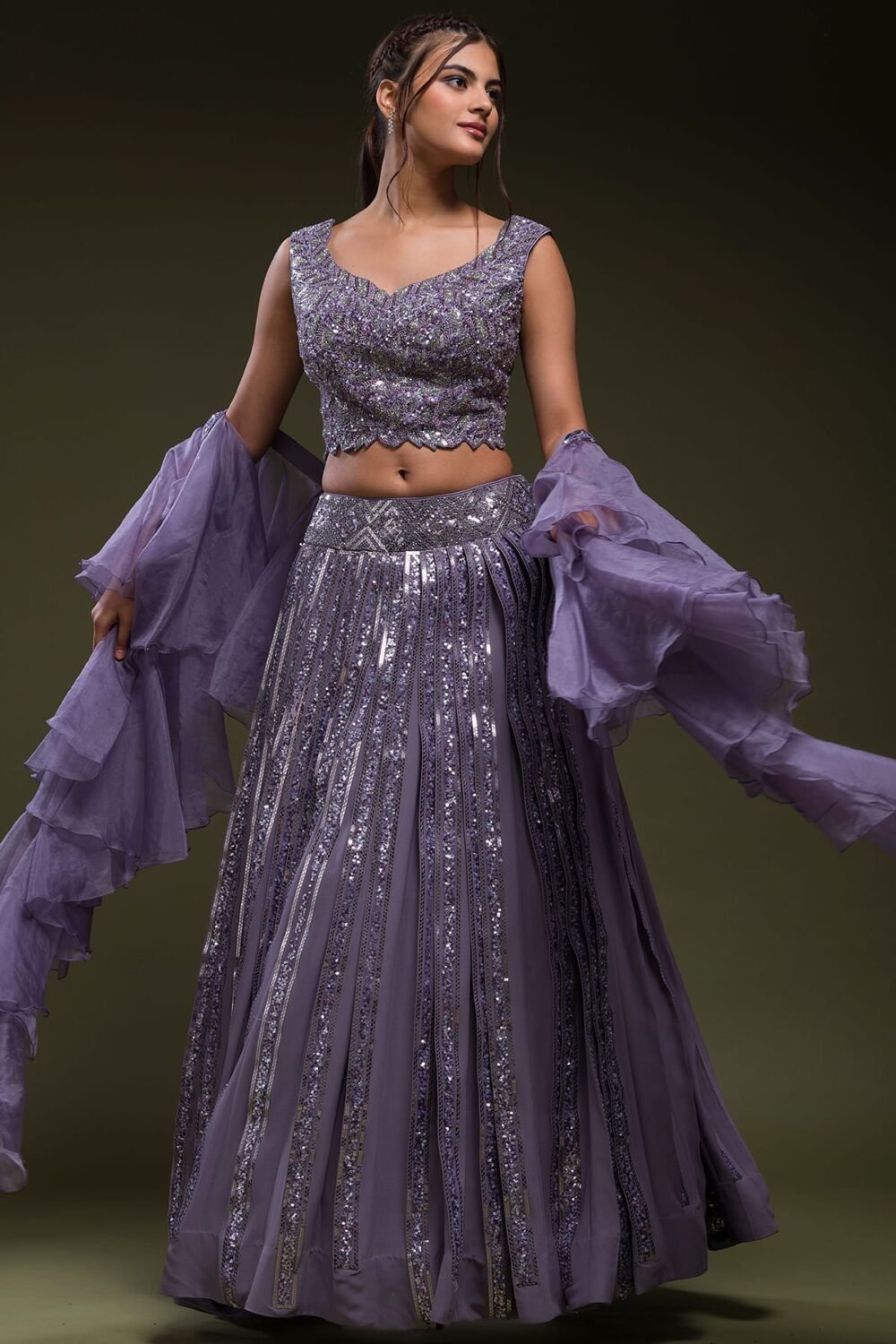 Vintage Violet Sequins Embroidered Georgette Designer Lehenga