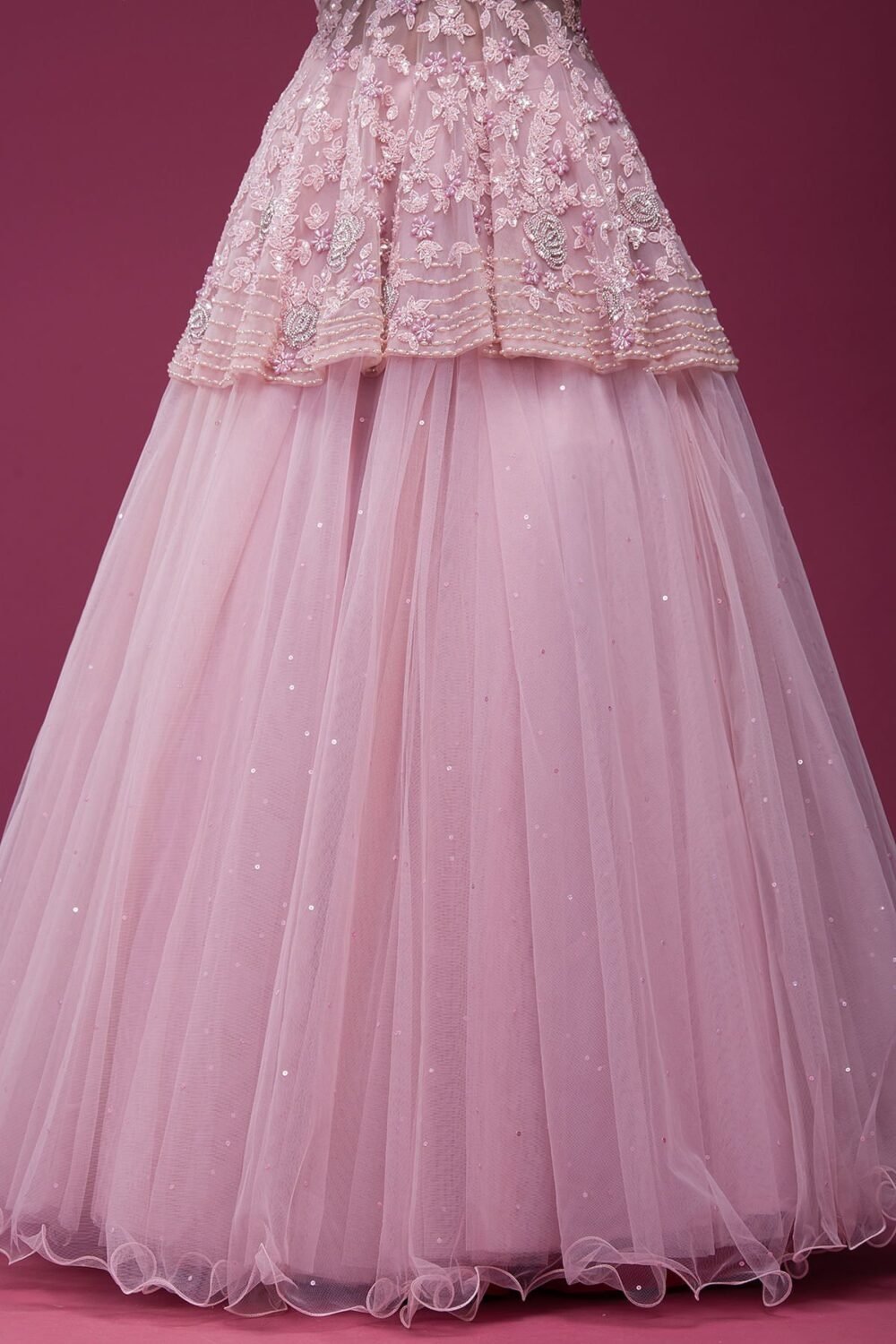 Light Pink Sequins Embroidered Net Designer Lehenga - Image 2