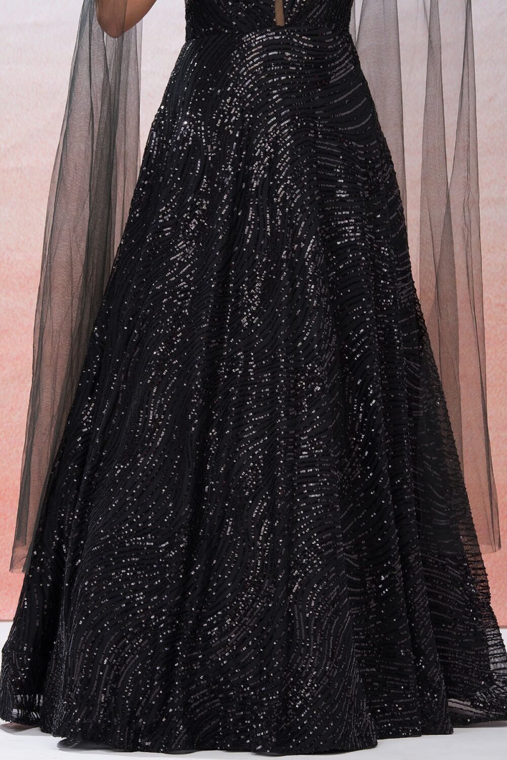 Black Sequins Embroidered Net Evening Gown - Image 5