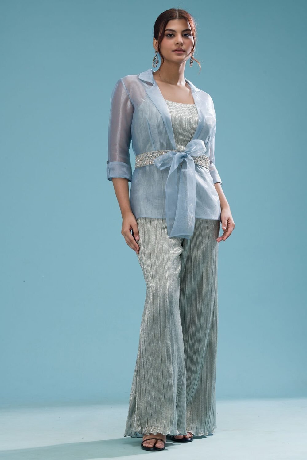 Blue Haze Sequins Embroidered Shimmer Jumpsuit - Image 3