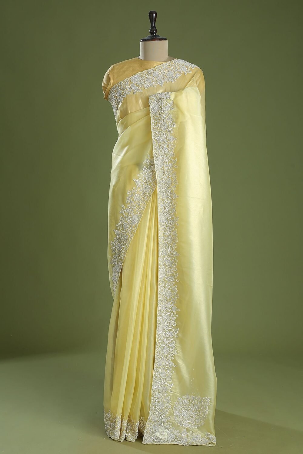 Golden Mist Yellow Sequins Embroidered Tissue Saree