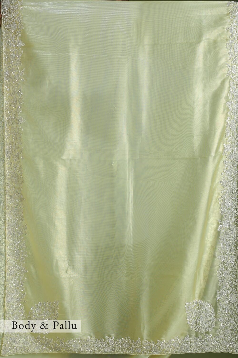 Golden Mist Yellow Sequins Embroidered Tissue Saree - Image 4