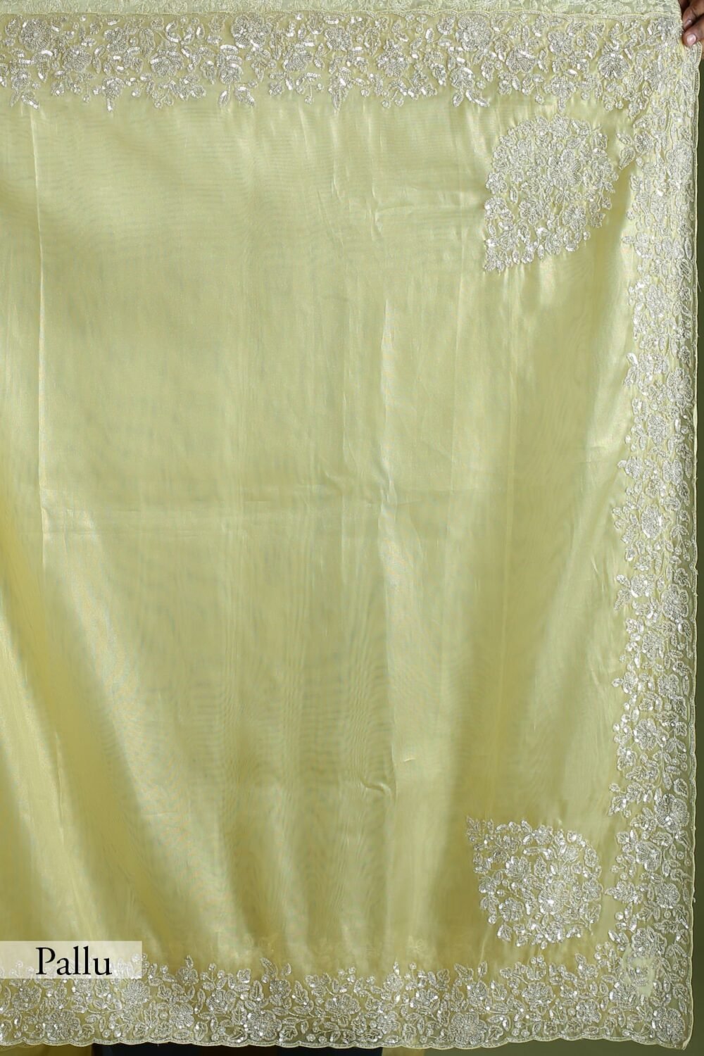 Golden Mist Yellow Sequins Embroidered Tissue Saree - Image 3