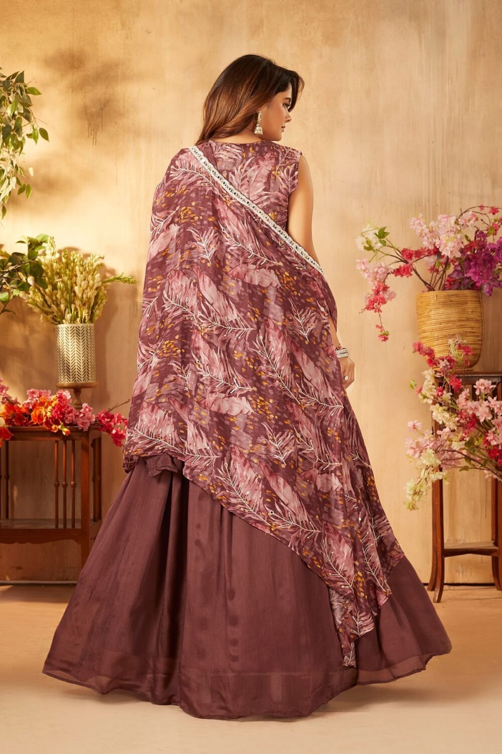 Rose Brown Sequins Embroidered Crepe Party Wear Lehenga - Image 7