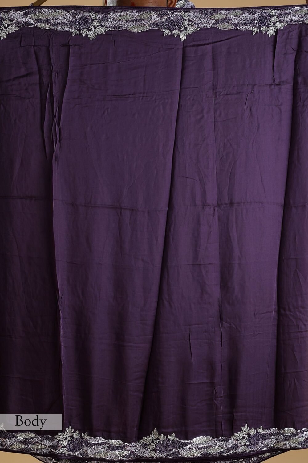 Dark Purple Cutdana Embroidered Abuthai Silk Saree - Image 4