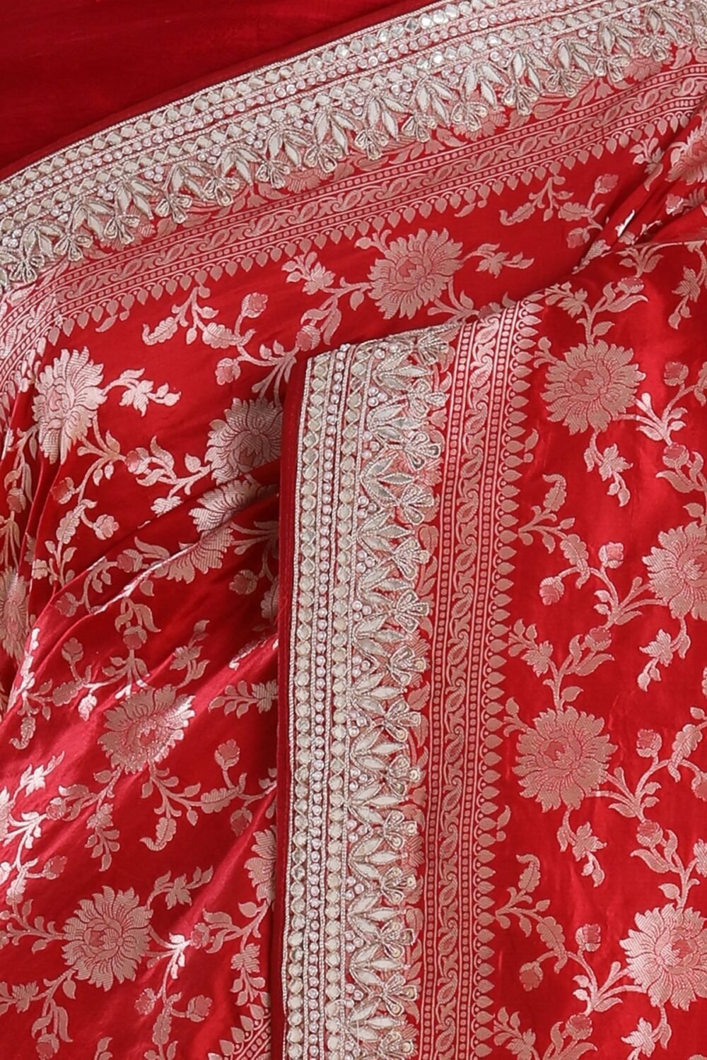 Crimson Red Sequins Embroidered Silk Saree - Image 2