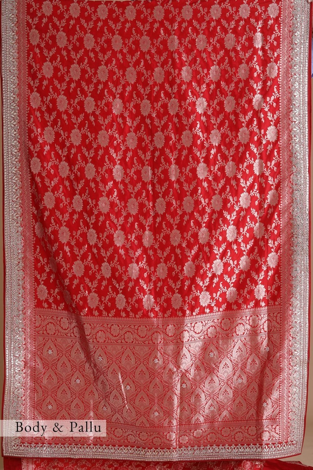 Crimson Red Sequins Embroidered Silk Saree - Image 3