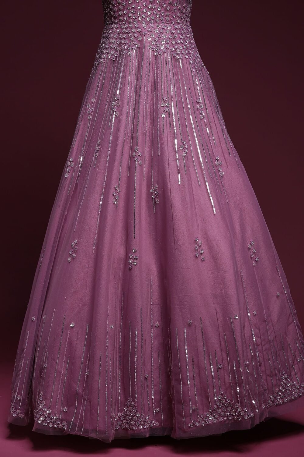 Mauve Stone Embroidered Net Evening Gown - Image 4